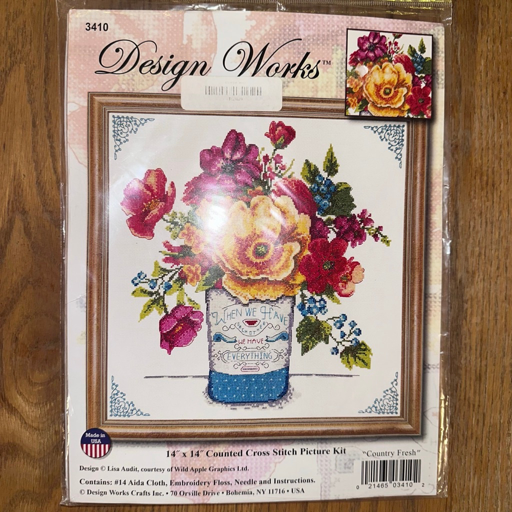 NOS Design Works Country Fresh Counted Cross Stitch Picture Kit #3410